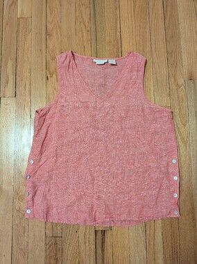 Isaac Mizrahi Sleeveless Linen V-Neck Top Tank with Side Buttons
